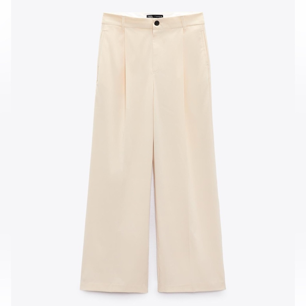 Zara Wide-Leg Trousers in Light Beige